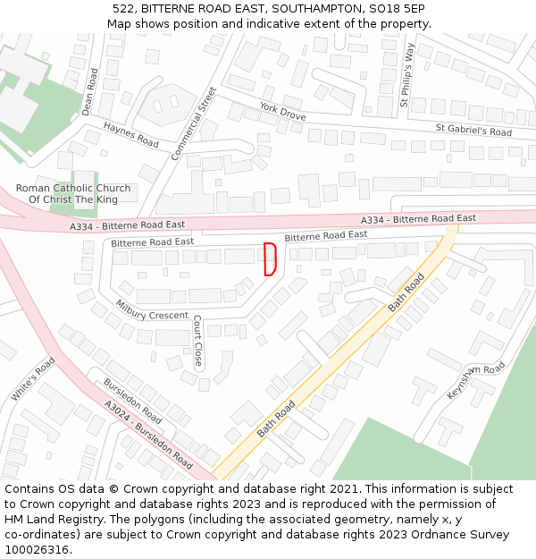 522, BITTERNE ROAD EAST, SOUTHAMPTON, SO18 5EP: Location map and indicative extent of plot