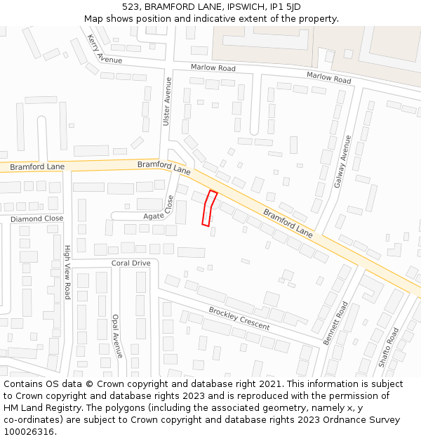 523, BRAMFORD LANE, IPSWICH, IP1 5JD: Location map and indicative extent of plot