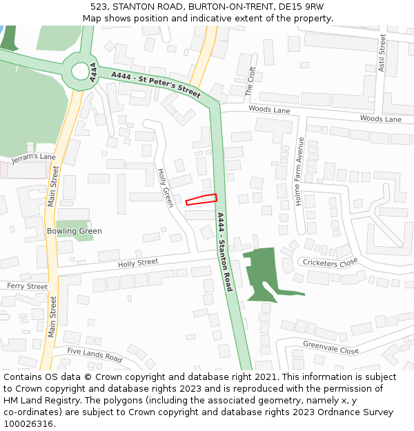 523, STANTON ROAD, BURTON-ON-TRENT, DE15 9RW: Location map and indicative extent of plot