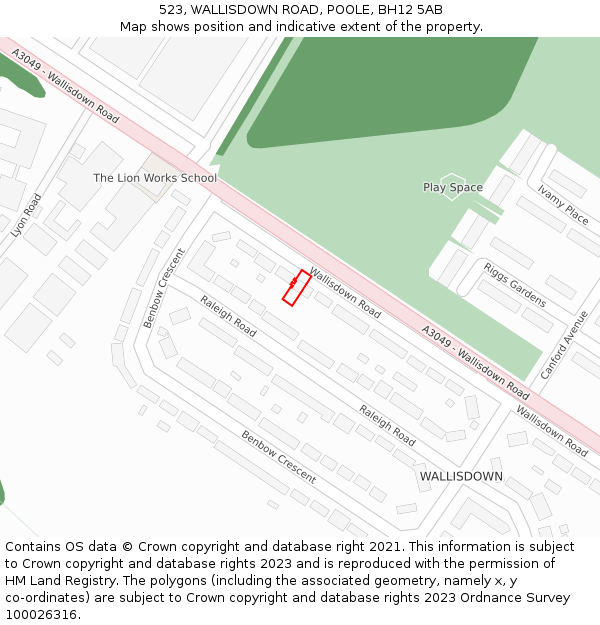 523, WALLISDOWN ROAD, POOLE, BH12 5AB: Location map and indicative extent of plot