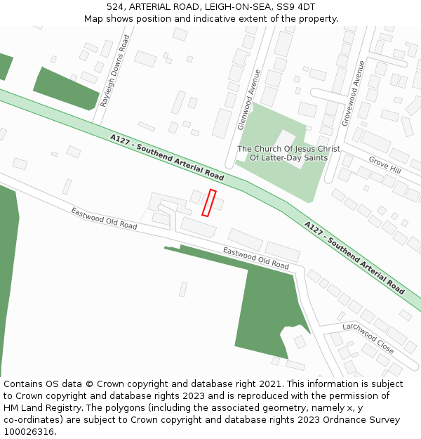 524, ARTERIAL ROAD, LEIGH-ON-SEA, SS9 4DT: Location map and indicative extent of plot