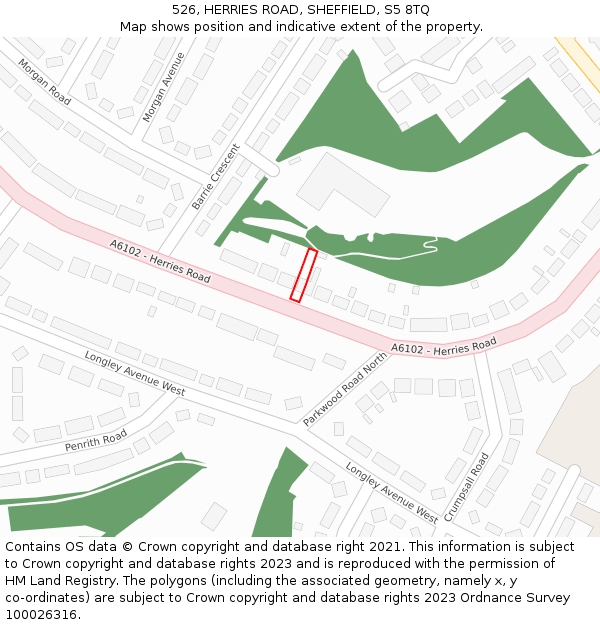 526, HERRIES ROAD, SHEFFIELD, S5 8TQ: Location map and indicative extent of plot