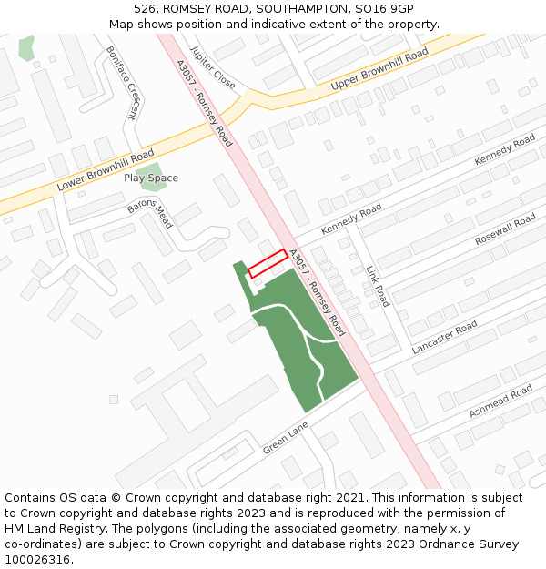 526, ROMSEY ROAD, SOUTHAMPTON, SO16 9GP: Location map and indicative extent of plot