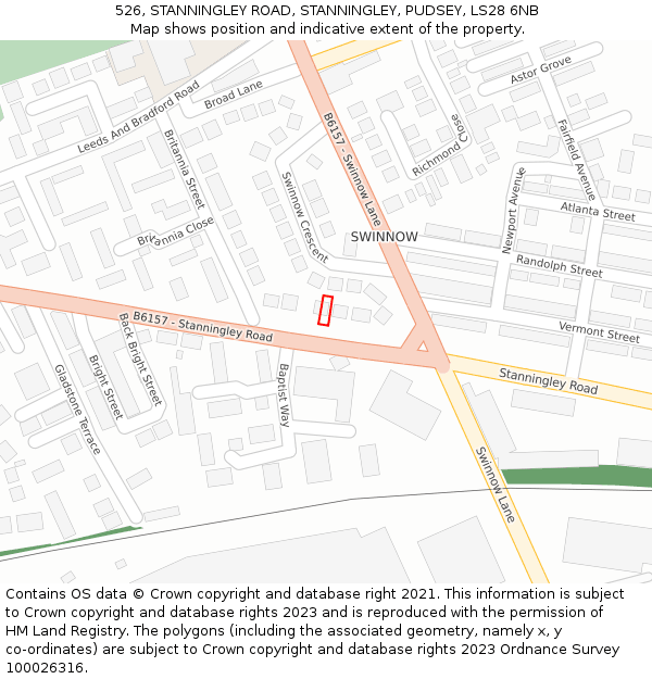 526, STANNINGLEY ROAD, STANNINGLEY, PUDSEY, LS28 6NB: Location map and indicative extent of plot