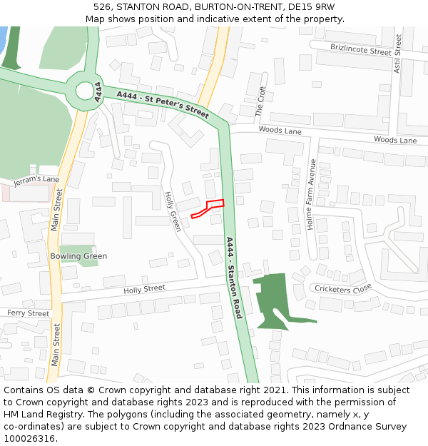 526, STANTON ROAD, BURTON-ON-TRENT, DE15 9RW: Location map and indicative extent of plot