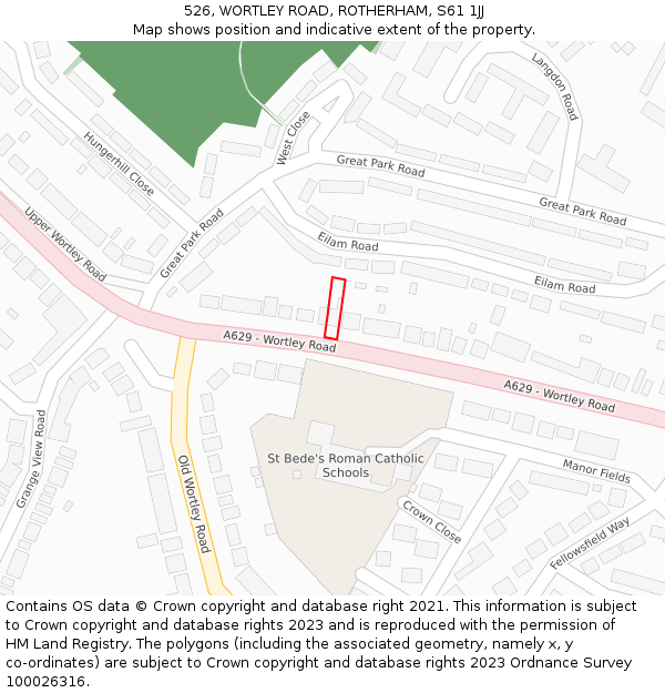 526, WORTLEY ROAD, ROTHERHAM, S61 1JJ: Location map and indicative extent of plot
