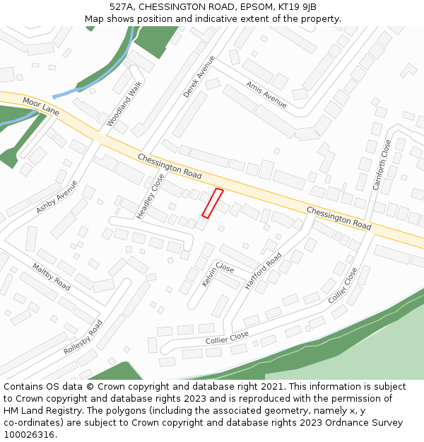 527A, CHESSINGTON ROAD, EPSOM, KT19 9JB: Location map and indicative extent of plot