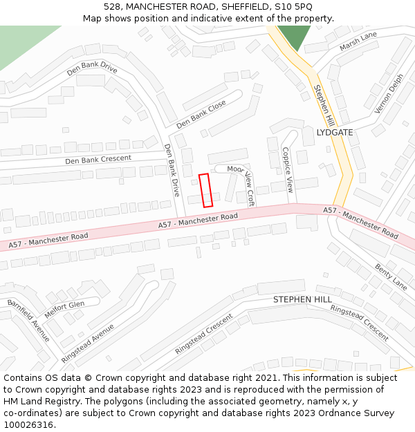 528, MANCHESTER ROAD, SHEFFIELD, S10 5PQ: Location map and indicative extent of plot