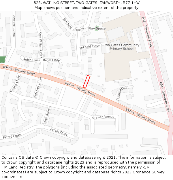 528, WATLING STREET, TWO GATES, TAMWORTH, B77 1HW: Location map and indicative extent of plot