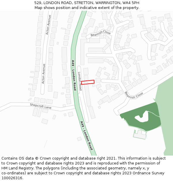 529, LONDON ROAD, STRETTON, WARRINGTON, WA4 5PH: Location map and indicative extent of plot