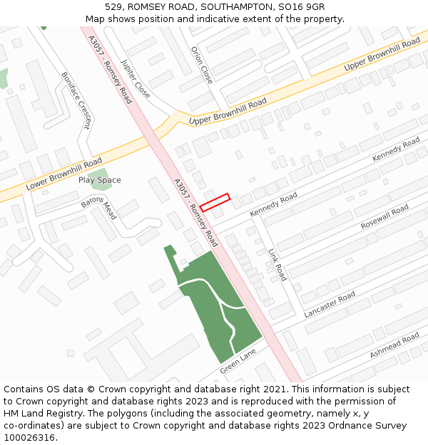 529, ROMSEY ROAD, SOUTHAMPTON, SO16 9GR: Location map and indicative extent of plot