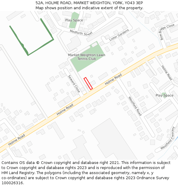 52A, HOLME ROAD, MARKET WEIGHTON, YORK, YO43 3EP: Location map and indicative extent of plot