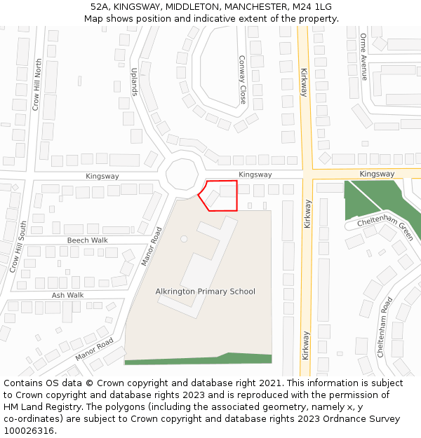 52A, KINGSWAY, MIDDLETON, MANCHESTER, M24 1LG: Location map and indicative extent of plot