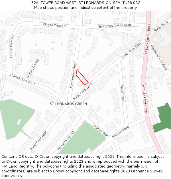 52A, TOWER ROAD WEST, ST LEONARDS-ON-SEA, TN38 0RG: Location map and indicative extent of plot