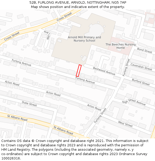 52B, FURLONG AVENUE, ARNOLD, NOTTINGHAM, NG5 7AP: Location map and indicative extent of plot