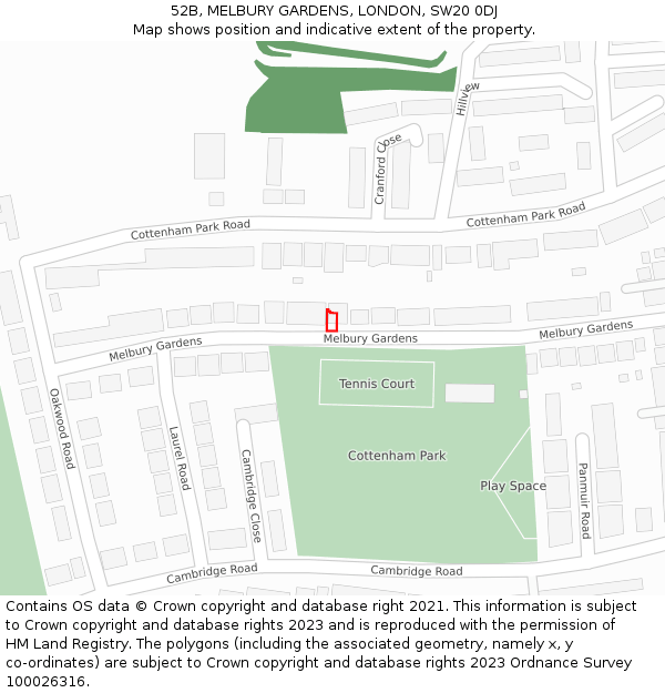 52B, MELBURY GARDENS, LONDON, SW20 0DJ: Location map and indicative extent of plot