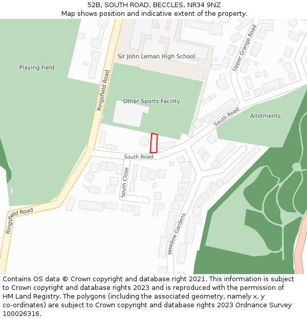 52B, SOUTH ROAD, BECCLES, NR34 9NZ: Location map and indicative extent of plot