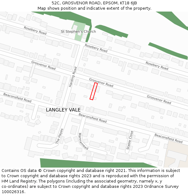 52C, GROSVENOR ROAD, EPSOM, KT18 6JB: Location map and indicative extent of plot
