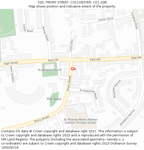 52D, PRIORY STREET, COLCHESTER, CO1 2QB: Location map and indicative extent of plot