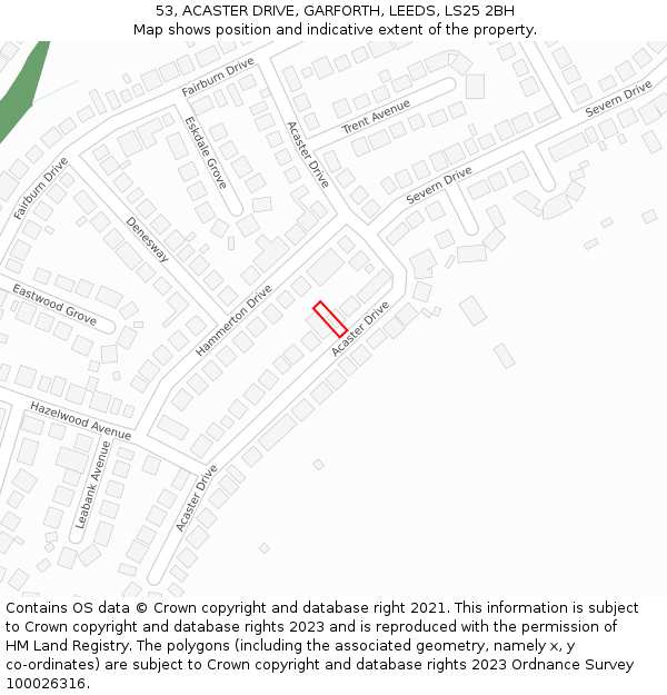 53, ACASTER DRIVE, GARFORTH, LEEDS, LS25 2BH: Location map and indicative extent of plot