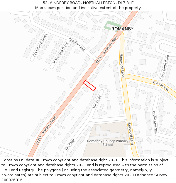 53, AINDERBY ROAD, NORTHALLERTON, DL7 8HF: Location map and indicative extent of plot