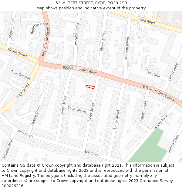 53, ALBERT STREET, RYDE, PO33 2SB: Location map and indicative extent of plot