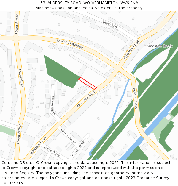 53, ALDERSLEY ROAD, WOLVERHAMPTON, WV6 9NA: Location map and indicative extent of plot