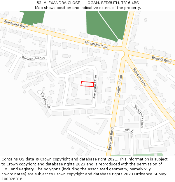 53, ALEXANDRA CLOSE, ILLOGAN, REDRUTH, TR16 4RS: Location map and indicative extent of plot