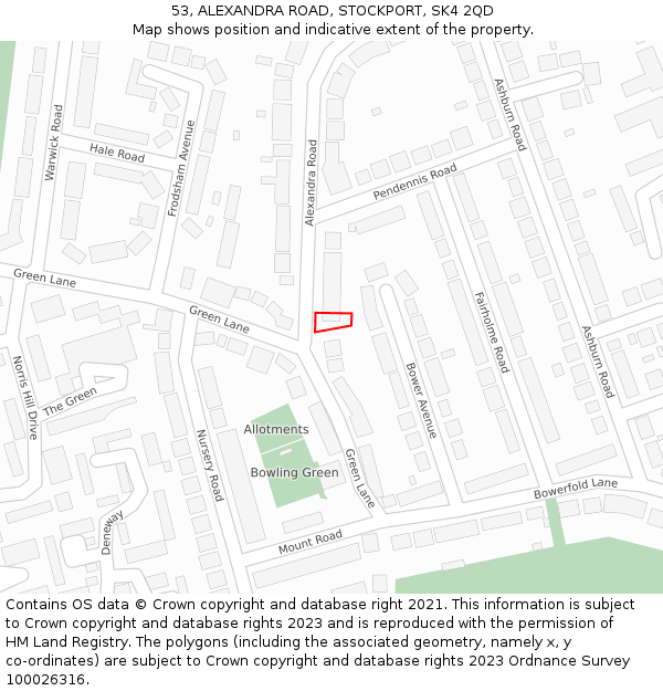 53, ALEXANDRA ROAD, STOCKPORT, SK4 2QD: Location map and indicative extent of plot