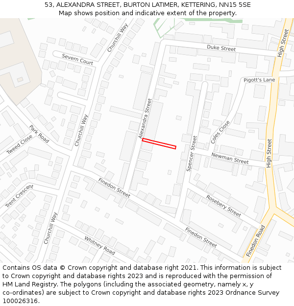 53, ALEXANDRA STREET, BURTON LATIMER, KETTERING, NN15 5SE: Location map and indicative extent of plot