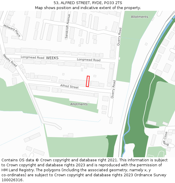 53, ALFRED STREET, RYDE, PO33 2TS: Location map and indicative extent of plot