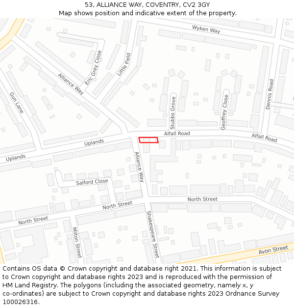 53, ALLIANCE WAY, COVENTRY, CV2 3GY: Location map and indicative extent of plot