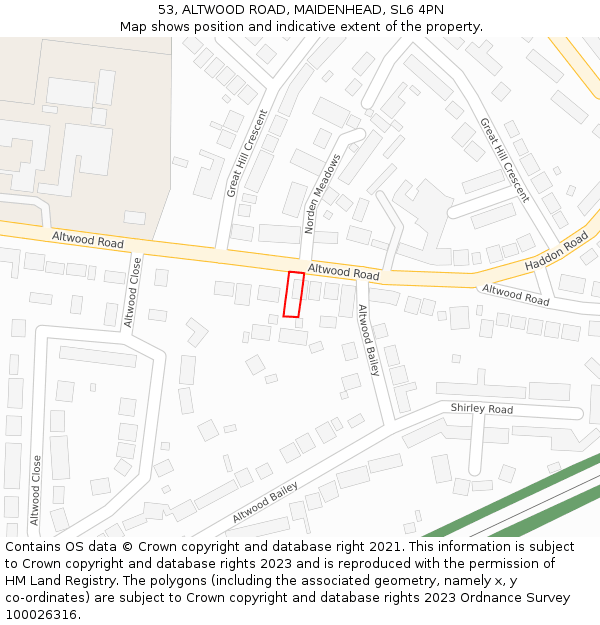 53, ALTWOOD ROAD, MAIDENHEAD, SL6 4PN: Location map and indicative extent of plot