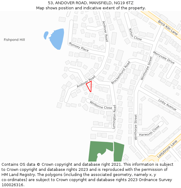 53, ANDOVER ROAD, MANSFIELD, NG19 6TZ: Location map and indicative extent of plot