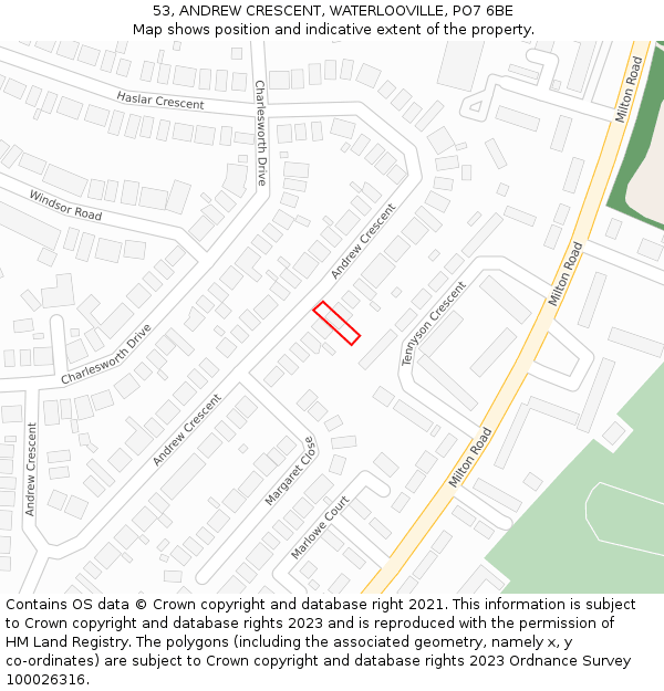 53, ANDREW CRESCENT, WATERLOOVILLE, PO7 6BE: Location map and indicative extent of plot