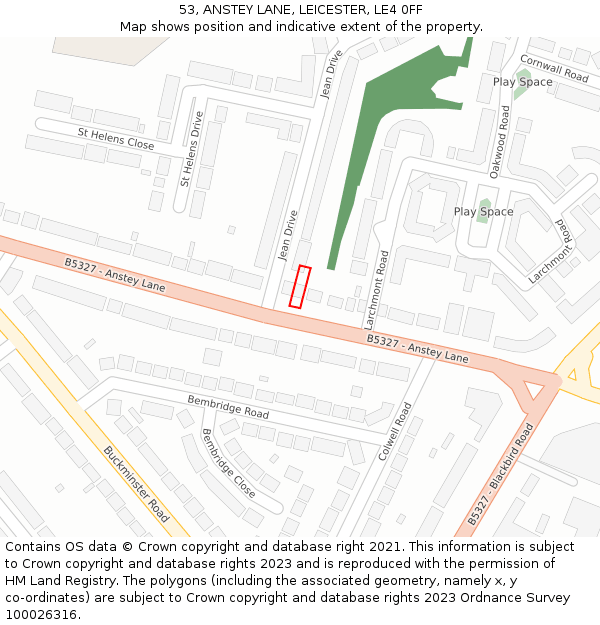 53, ANSTEY LANE, LEICESTER, LE4 0FF: Location map and indicative extent of plot