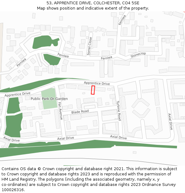 53, APPRENTICE DRIVE, COLCHESTER, CO4 5SE: Location map and indicative extent of plot