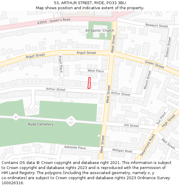 53, ARTHUR STREET, RYDE, PO33 3BU: Location map and indicative extent of plot