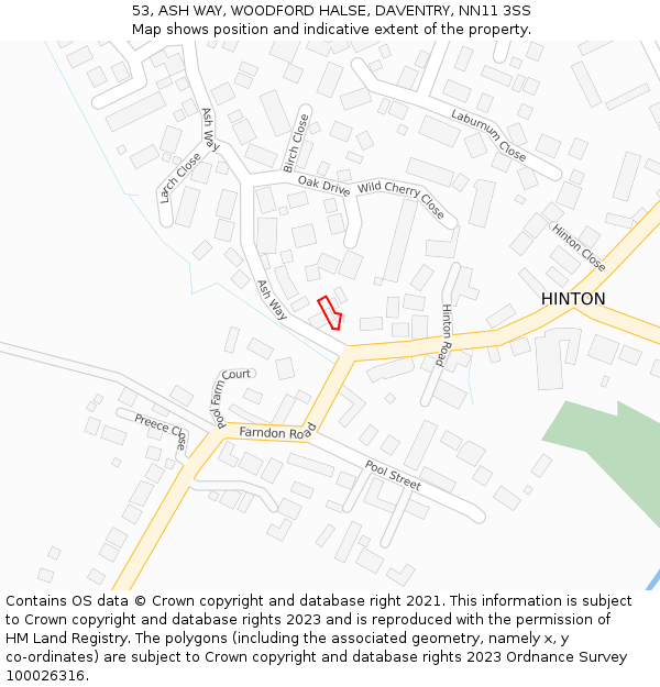 53, ASH WAY, WOODFORD HALSE, DAVENTRY, NN11 3SS: Location map and indicative extent of plot