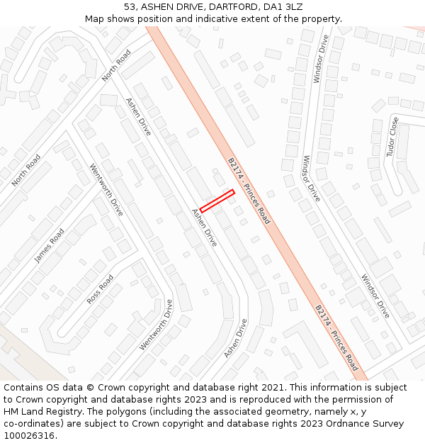 53, ASHEN DRIVE, DARTFORD, DA1 3LZ: Location map and indicative extent of plot