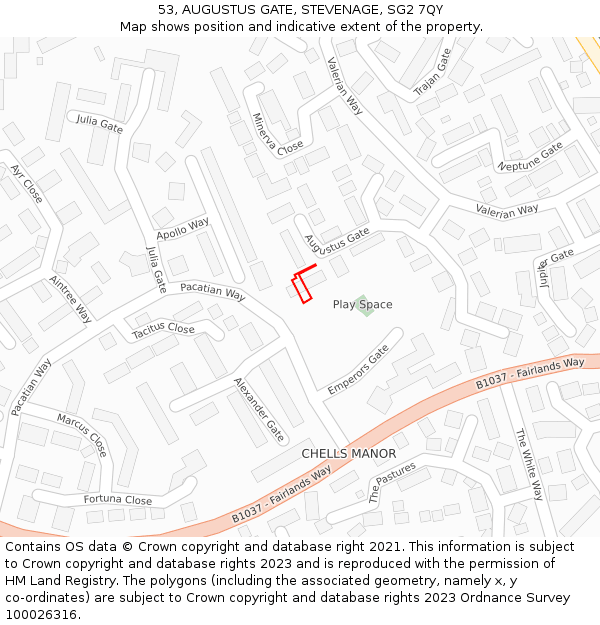 53, AUGUSTUS GATE, STEVENAGE, SG2 7QY: Location map and indicative extent of plot