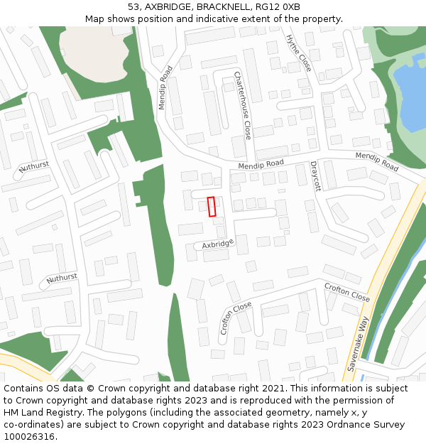 53, AXBRIDGE, BRACKNELL, RG12 0XB: Location map and indicative extent of plot