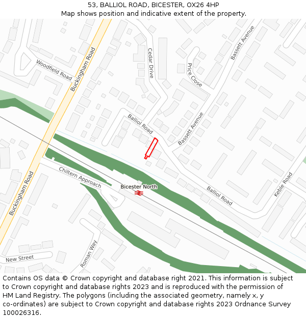 53, BALLIOL ROAD, BICESTER, OX26 4HP: Location map and indicative extent of plot