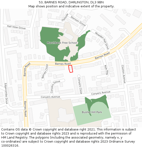 53, BARNES ROAD, DARLINGTON, DL3 9BN: Location map and indicative extent of plot