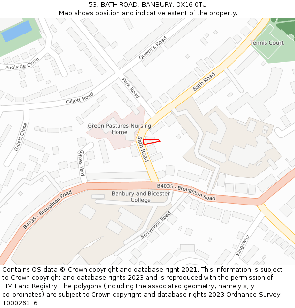 53, BATH ROAD, BANBURY, OX16 0TU: Location map and indicative extent of plot