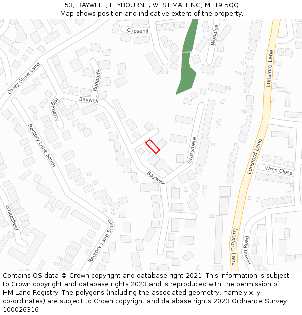 53, BAYWELL, LEYBOURNE, WEST MALLING, ME19 5QQ: Location map and indicative extent of plot