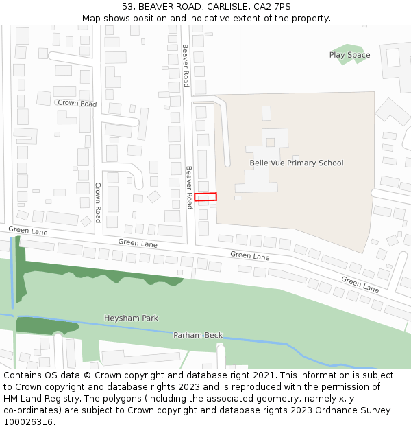 53, BEAVER ROAD, CARLISLE, CA2 7PS: Location map and indicative extent of plot