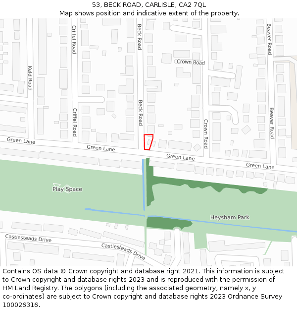 53, BECK ROAD, CARLISLE, CA2 7QL: Location map and indicative extent of plot