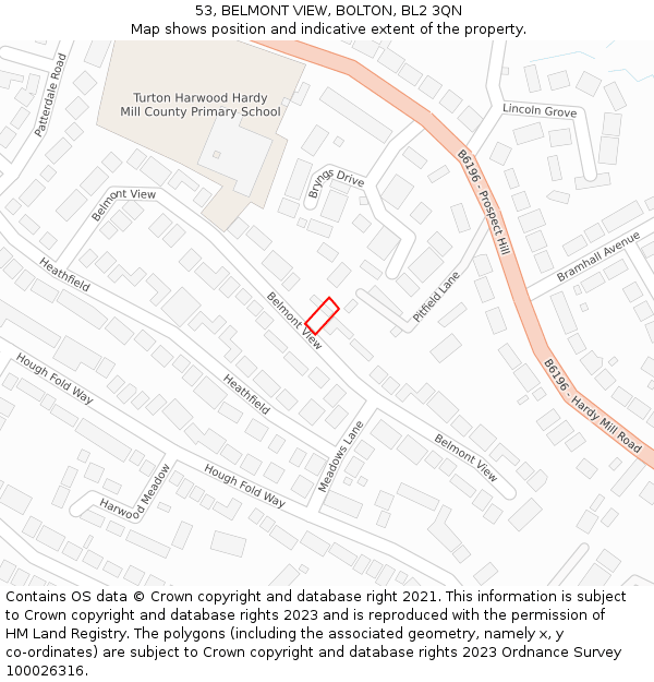 53, BELMONT VIEW, BOLTON, BL2 3QN: Location map and indicative extent of plot
