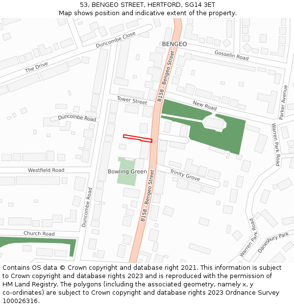 53, BENGEO STREET, HERTFORD, SG14 3ET: Location map and indicative extent of plot